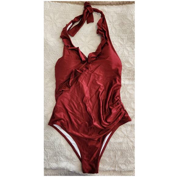 Cupshe On A Whim Falbala Ruched Halter One-Piece Swimsuit Size Medium - Picture 2 of 7